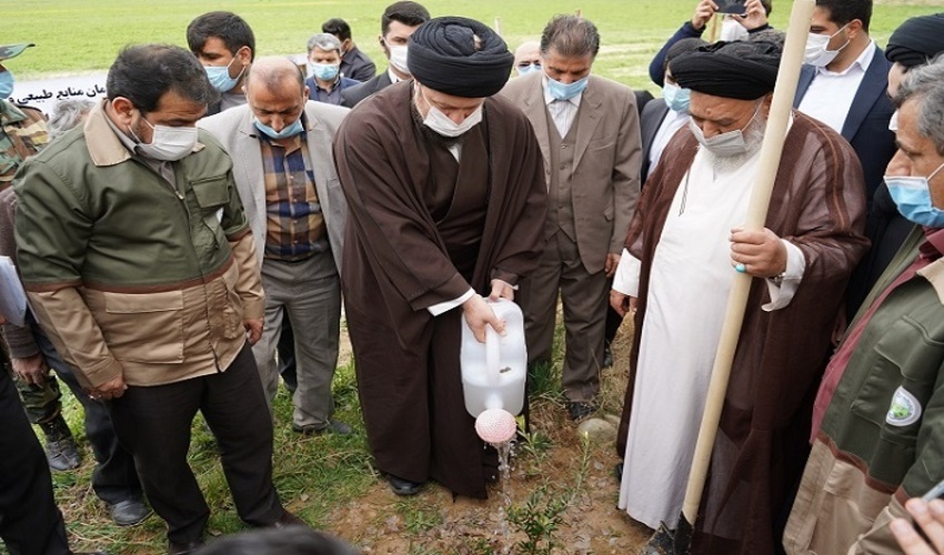 کاشت نهال در صحن امام راحل توسط سید حسن خمینی 